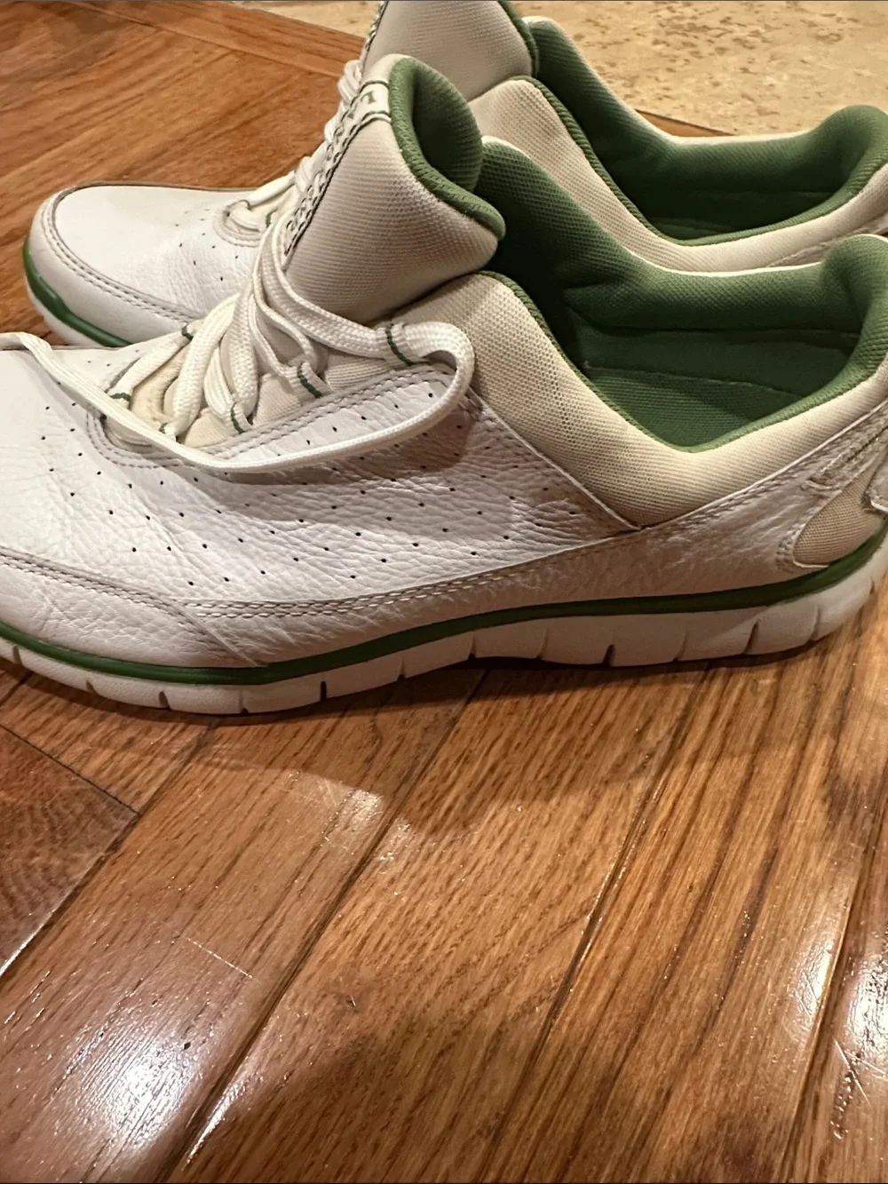 Lands' End Men's White Leather Sneakers with Green Trim